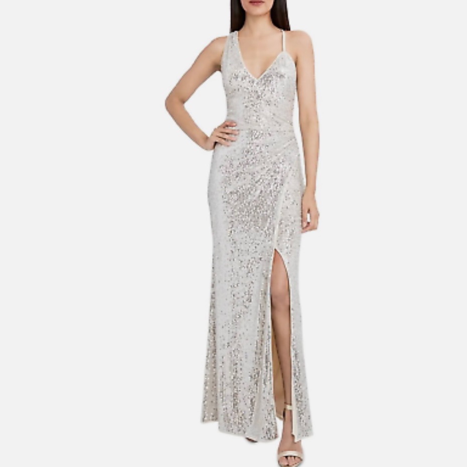 Aqua Sequined Asymmetrical Top Gown